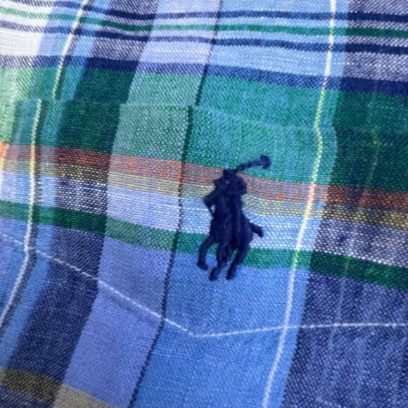 Polo Ralph Lauren Linen Shirt XL Blue Green Plaid Classic Preppy Beach Preppy - Picture 3 of 11